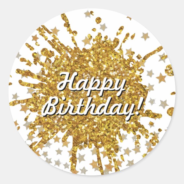 Fun gold sparkle glitter graffiti paint drip stars classic round sticker (Front)