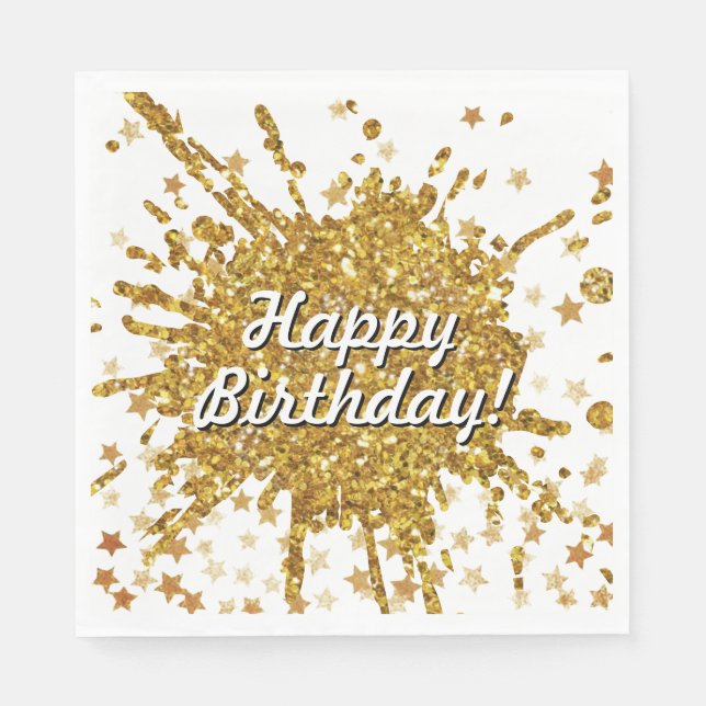 Fun gold sparkle glitter graffiti paint drip stars napkins (Front)
