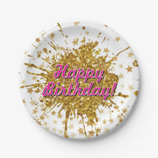 Fun gold sparkle glitter graffiti paint drip stars paper plates