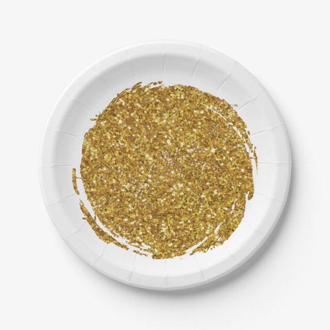 Fun gold sparkle glitter graffiti  paper plates (Front)