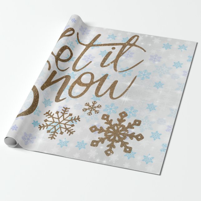Fun Gold Sparkles Let it Snow Wrapping Paper (Unrolled)