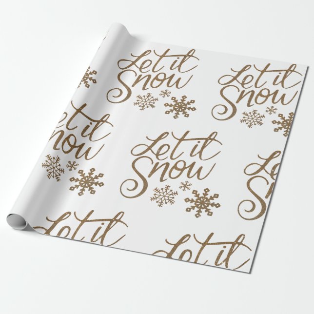 Fun Gold Sparkly Let it Snow Wrapping Paper (Unrolled)