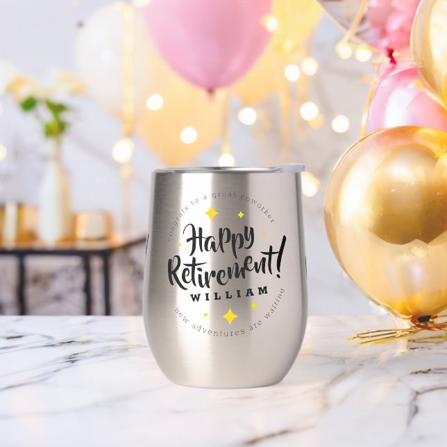Fun Gold Stars Retirement New Adventures Thermal Wine Tumbler (Bachelor Party)