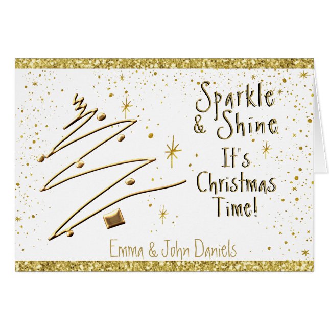 Fun Golden Christmas Tree  Cards (Front Horizontal)