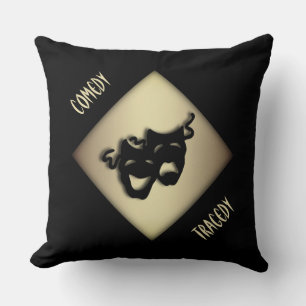 Fun Golden Comedy and Tragedy Theater Masks Throw Pillow