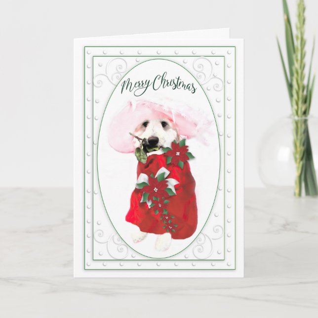 Fun Golden Doodle Dog Christmas, Poinsettias Card (Front)