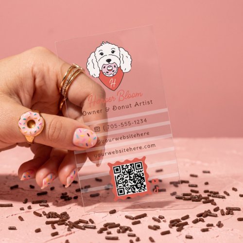 Fun Golden Doodle Donut Pastry Bakery Shop QR Code Clear Business Cards