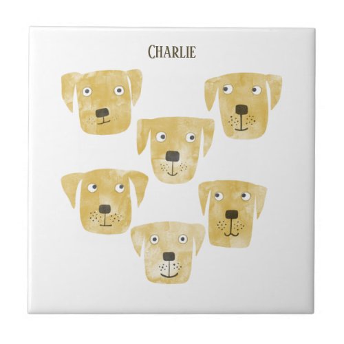 Fun Golden Labrador Retriever Dog Custom Name Ceramic Tile