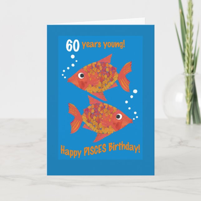 Fun Goldfishes Pisces 60th Birthday Card (Front)