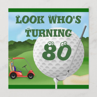 Fun Golf 80th Birthday Invitations TEMPLATE