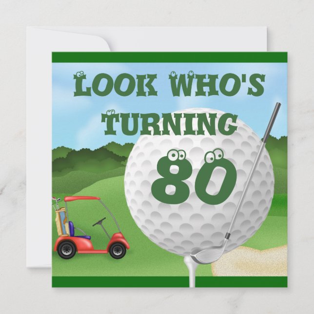 Fun Golf  80th Birthday Invitations TEMPLATE (Front)