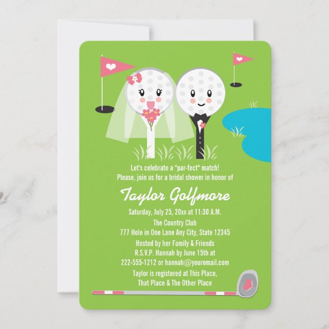Fun Golf Ball and Tee Bride Groom Bridal Shower Invitation (Front)