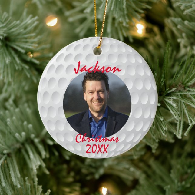 Fun Golf Ball Christmas Ceramic Ornament (Tree)
