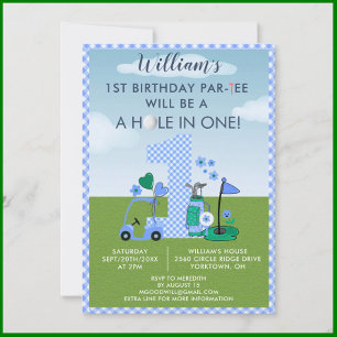 Fun Golf Blue 1st Birthday Par-Tee Invitation