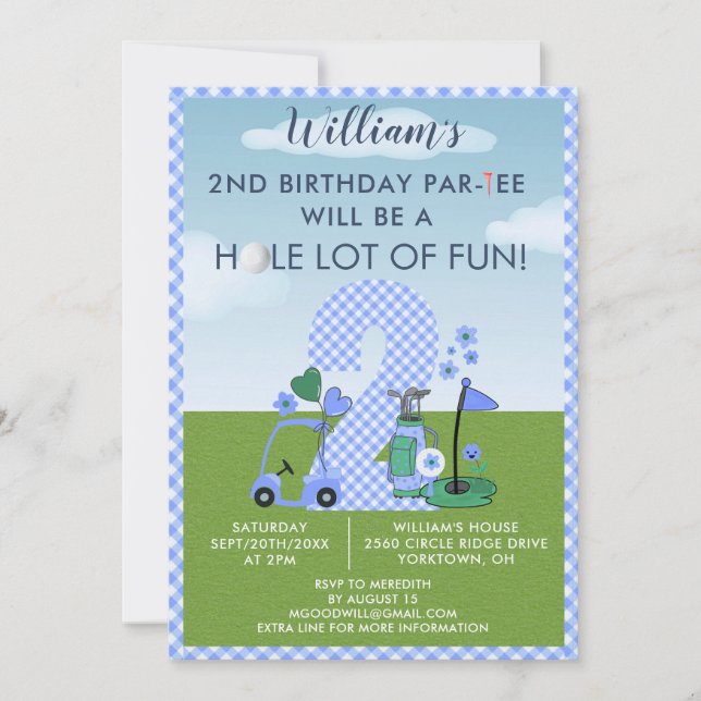 Fun Golf Blue Boy 2nd Birthday Par-Tee Invitation (Front)