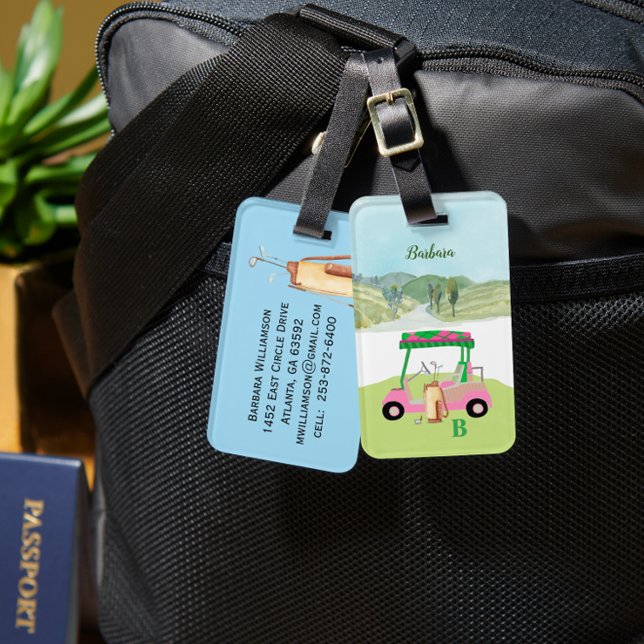 Fun Golf Cart Course Clubs Monogram Name  Luggage Tag (Creator Uploaded)
