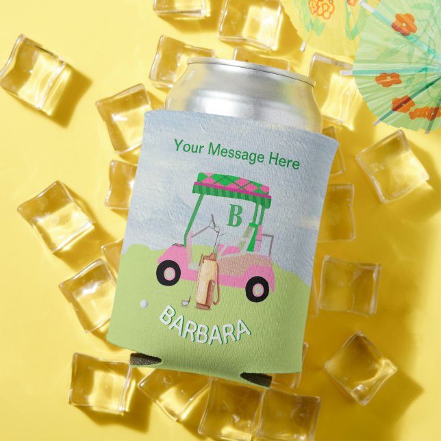 Fun Golf Cart Message Monogram Name Can Cooler (In Situ Summer)