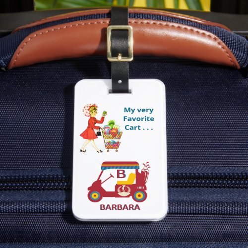 Fun Golf Cart Monogram Name Bag Luggage Tag