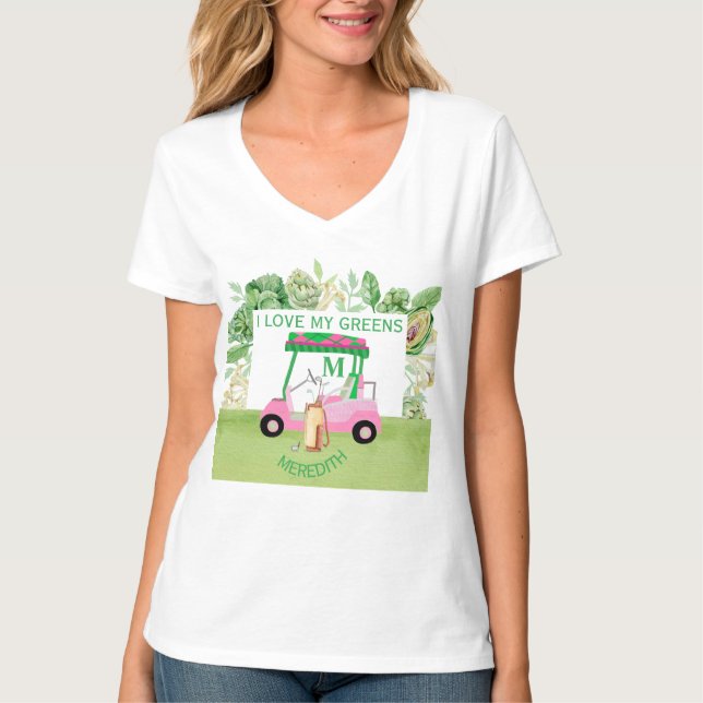 Fun Golf Cart Monogram Name Love Greens   T-Shirt (Front)