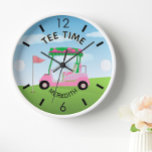 Fun Golf Course Cart Name Tee Time  Clock<br><div class="desc">A custom unique golf lover's wall clock-- tastefully done -- ready to run the course -- scenic - cart and clubs - and personalize as you wish in a stylish wooden frame. This is a great gift for all lady golf lovers -- fun / attractive / unique. If you have...</div>