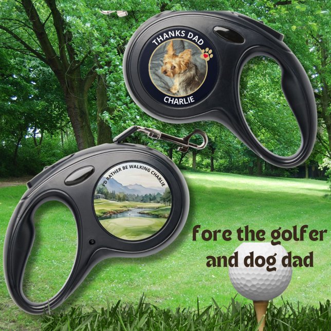 Fun Golf Course Dog Photo Retractable Pet Leash (Creator Uploaded)