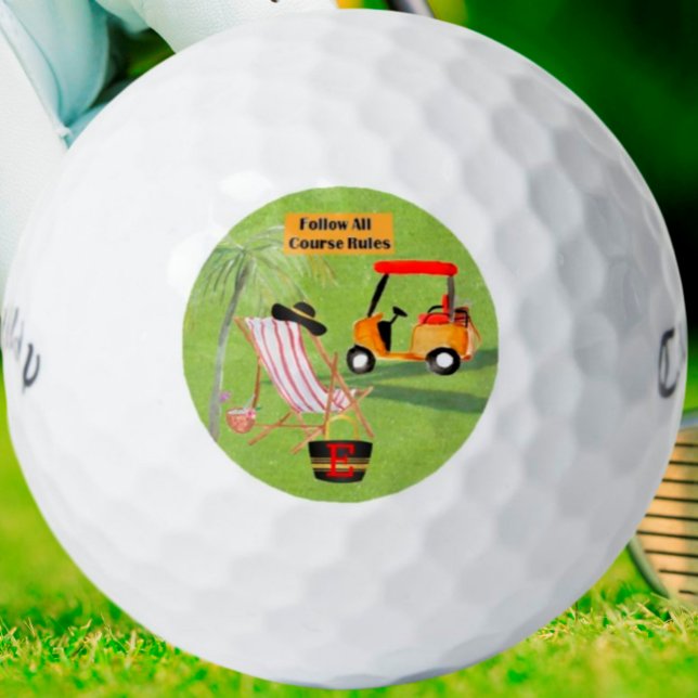 Fun Golf Course Rules Cart Beach Chair Monogram Balls (Creator Uploaded)