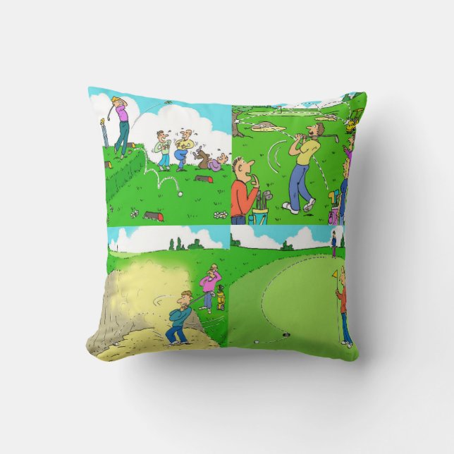 Fun Golf Cushion. Golfers Golfing Illustrations. Throw Pillow (Front)