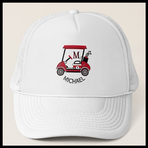 Fun Golf Guy Cart Custom Monogram Name Trucker Hat