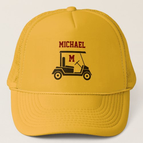 Fun Golf Guy Cart Monogram Name Trucker Hat
