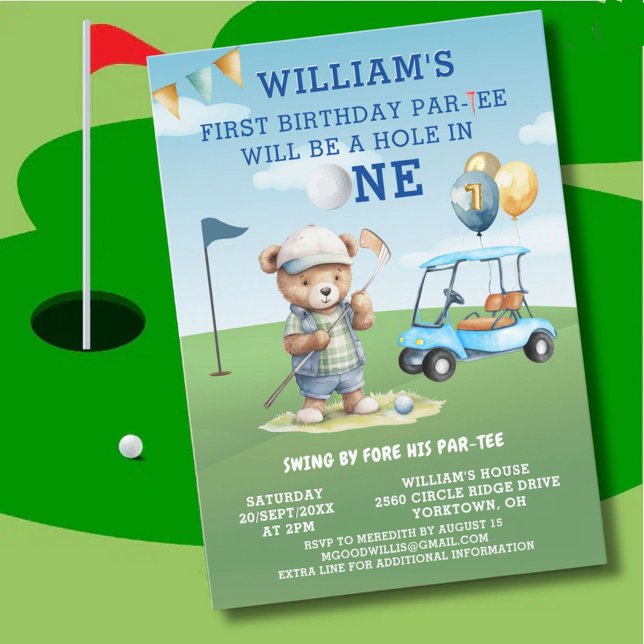 Fun Golf Hole in One Boy 1st Birthday Par-Tee   Invitation (Creator Uploaded)