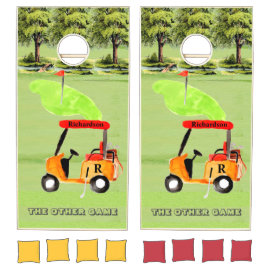 Fun Golf In the Hole Cart Monogram Name  Cornhole Set
