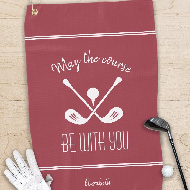 Fun Golf Lover Modern Golfer Pro Custom Name Red  Towel (Golfer Modern Sports Pro Monogrammed Name Red Golf Towel)