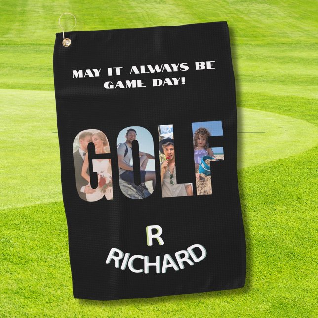 Fun Golf Photo Message Monogram Name  Towel (Creator Uploaded)