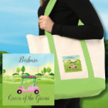 Fun Golf Scene Pink Cart Name Queen of the Greens Tote Bag<br><div class="desc">A touch of golf humor for the girl-friend in your life, who'll have fun with this one -- a fun golf cart for the golf lover who likes to play with style -- or just loves to play -- personalized with first name . Or, get one for yourself and tell...</div>