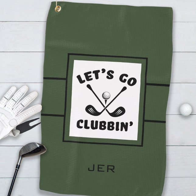 Fun Golfer Golf Modern Monogram Sports Green Black Golf Towel (Creator Uploaded)