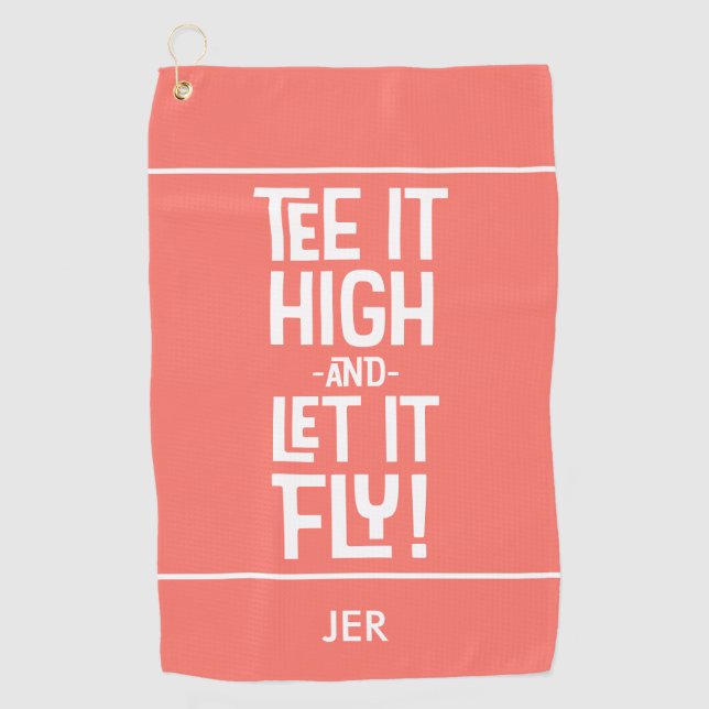 Fun Golfer Golf Tee Humor Funny Monogram Coral     Towel (Front)