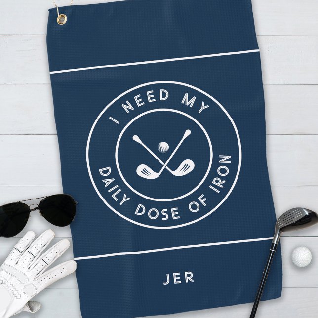 Fun Golfer Humor Golf Iron Sports Equipment Blue  Golf Towel (Creator Uploaded)
