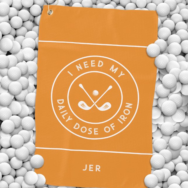 Fun Golfer Humor Golf Iron Sports Equipment Orange Golf Towel (Golfer Humor Golf Iron Sports Pro Equipment Orange Golf Towel)