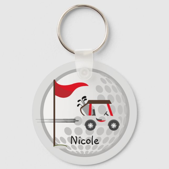 Fun Golfing Golf Cart Ball Custom Name Golfers Keychain (Front)