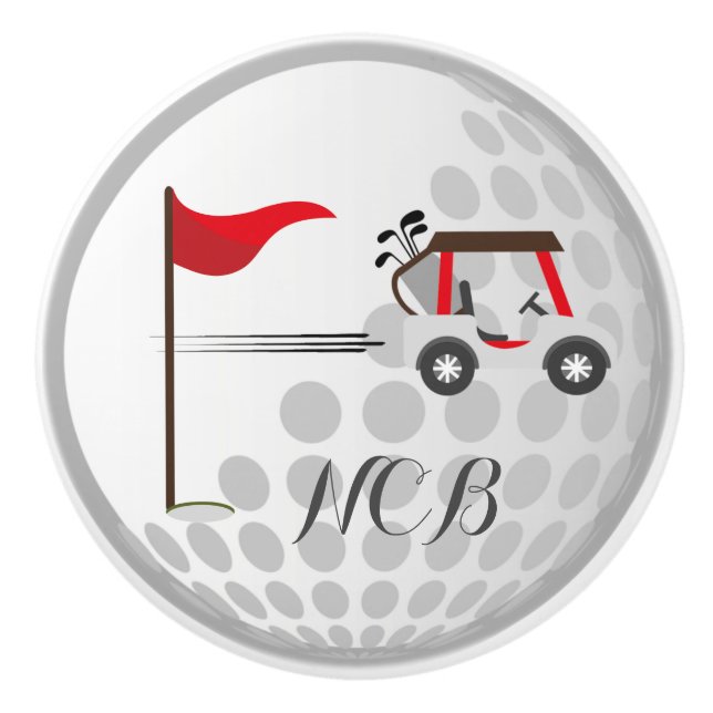 Fun Golfing Golf Cart Ball for Golfers Monogram Ceramic Knob (Front)