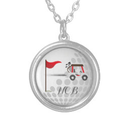 Fun Golfing Golf Cart Ball for Golfers Monogram Silver Plated Necklace