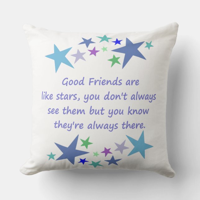 Fun Good Friends are Like Stars Quote in Blues Throw Pillow (Front)