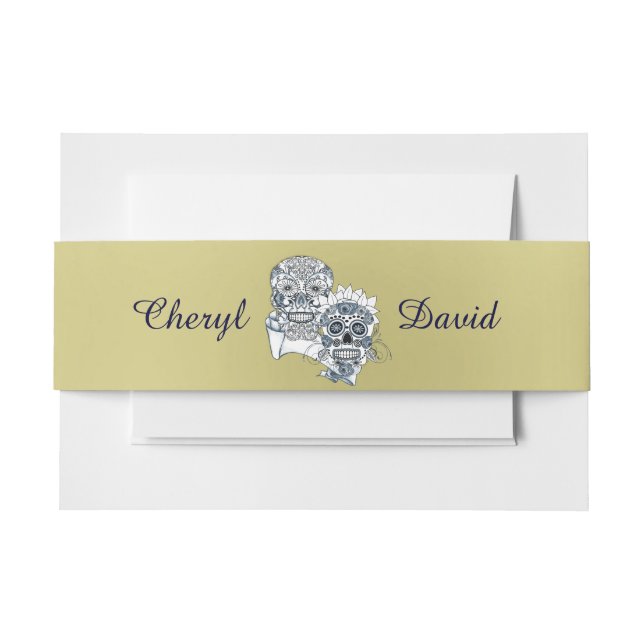 Fun Goth Sugar Skulls Bride and Groom Design Invitation Belly Band (Front Example)