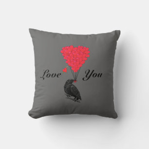 Fun gothic crow valentines love heart throw pillow
