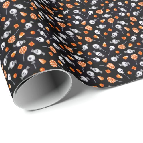 Fun Gothic Spooky Skull Eyeball Candy Halloween Wrapping Paper