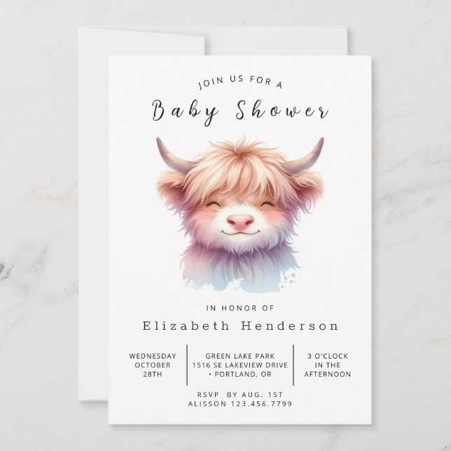 Fun Graceful Whimsy Cow Baby Shower Invitation (Front)