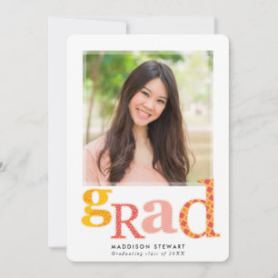 FUN GRAD chic photo modern typography pink yellow Invitation
