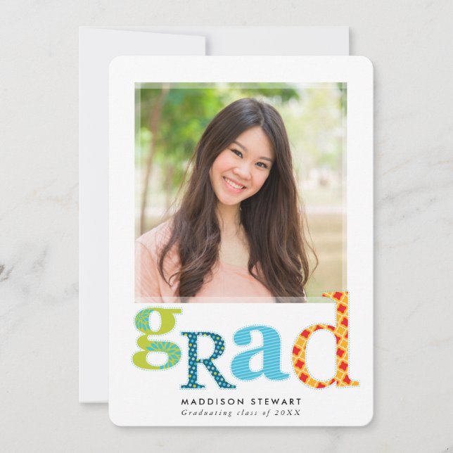 FUN GRAD chic photo modern typography rainbow Invitation (Front)