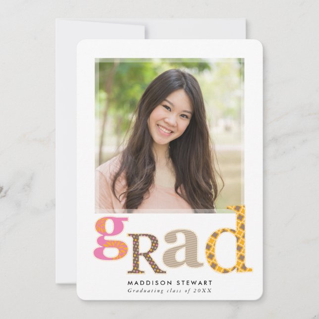 FUN GRAD chic photo retro typography pink brown Invitation (Front)