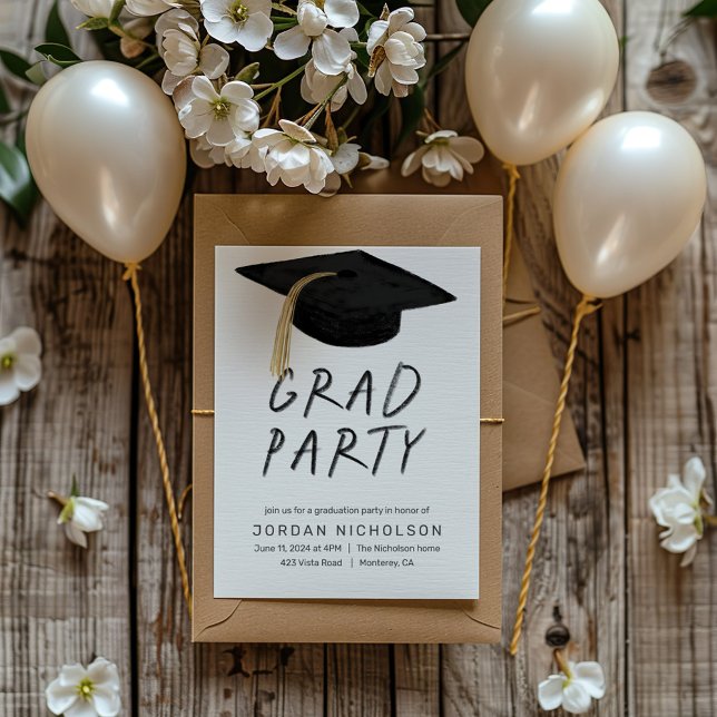  Fun "Grad Party" Modern Graduation Cap Invitation (Creator Uploaded)